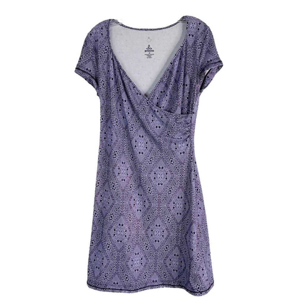 Prana purple geometric stretchy activewear athletic midi dress medium